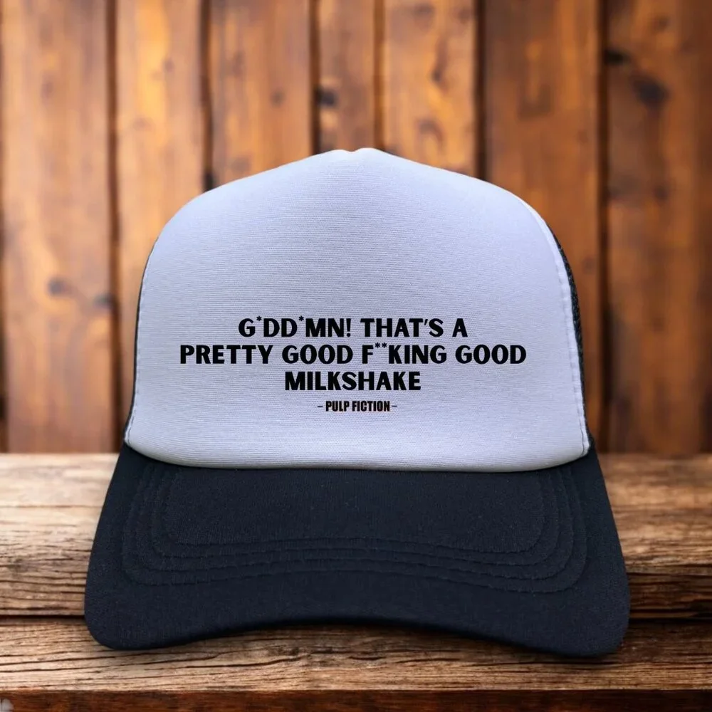 Pulp Fiction Mens Trucker Hat Black Pretty Good F*cking Milkshake 90s Cult Film